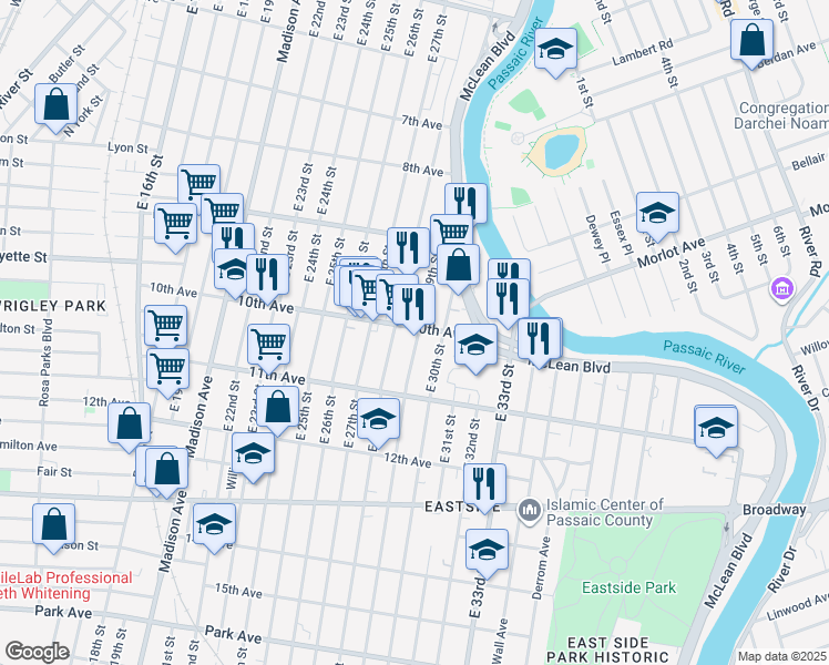map of restaurants, bars, coffee shops, grocery stores, and more near in Paterson