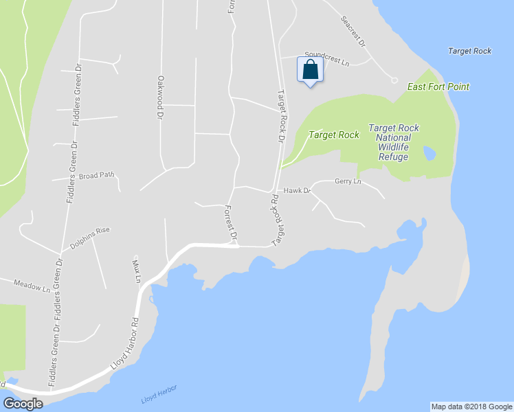 map of restaurants, bars, coffee shops, grocery stores, and more near 4 Target Rock Drive in Huntington