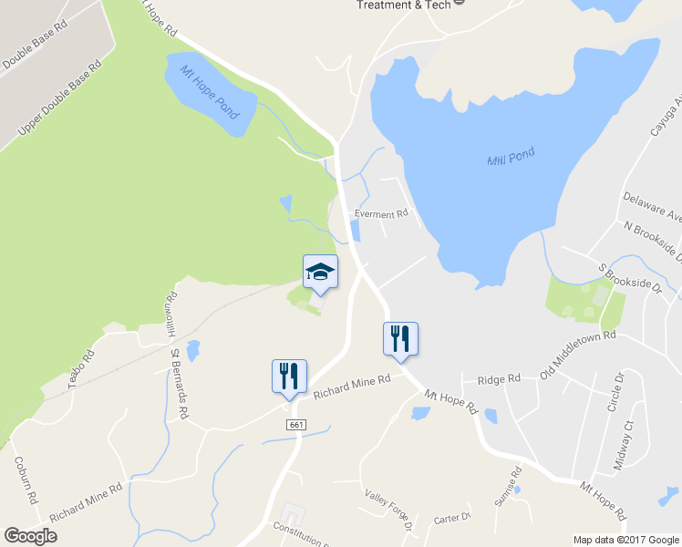 map of restaurants, bars, coffee shops, grocery stores, and more near 675 Mount Hope Avenue in Wharton