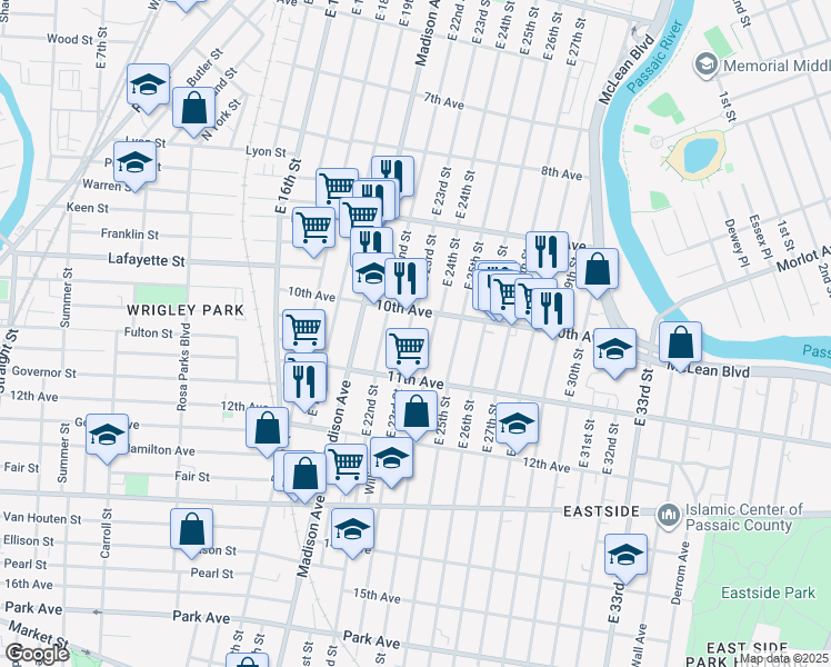 map of restaurants, bars, coffee shops, grocery stores, and more near 506 East 24th Street in Paterson