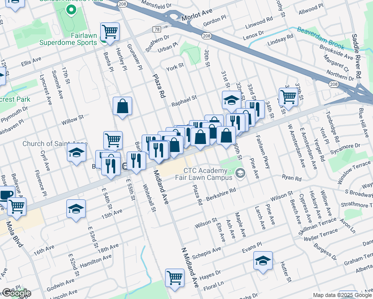 map of restaurants, bars, coffee shops, grocery stores, and more near 246 Route 4 in Paramus