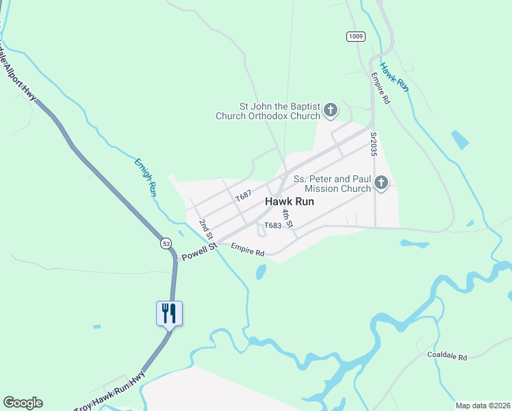 map of restaurants, bars, coffee shops, grocery stores, and more near Glastonbury Street in Hawk Run