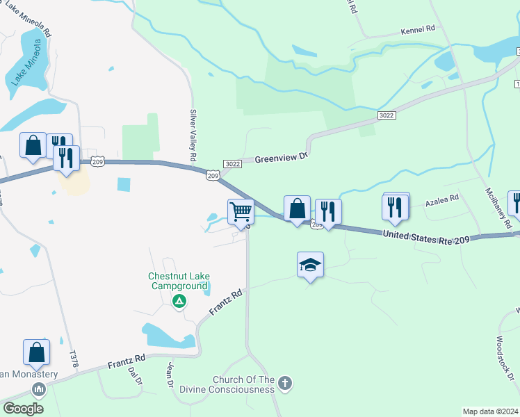 map of restaurants, bars, coffee shops, grocery stores, and more near 2000 U.S. 209 in Effort