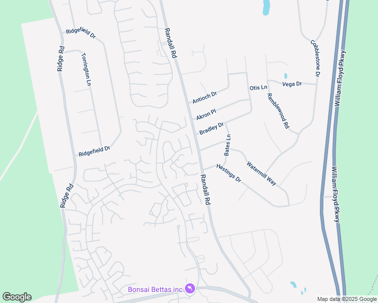 map of restaurants, bars, coffee shops, grocery stores, and more near 125 Exmore Court in Ridge
