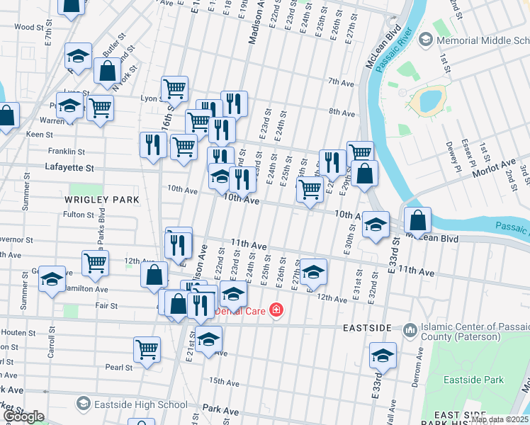 map of restaurants, bars, coffee shops, grocery stores, and more near 506 East 24th Street in Paterson