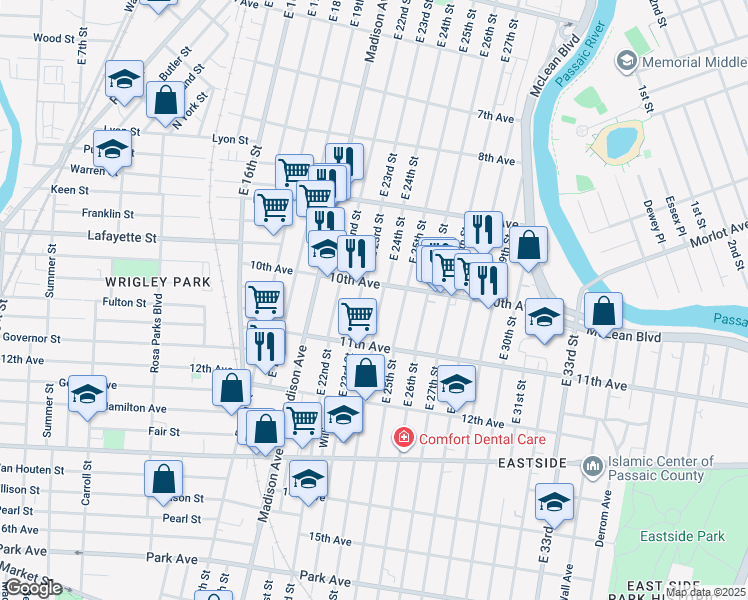 map of restaurants, bars, coffee shops, grocery stores, and more near 506 East 24th Street in Paterson