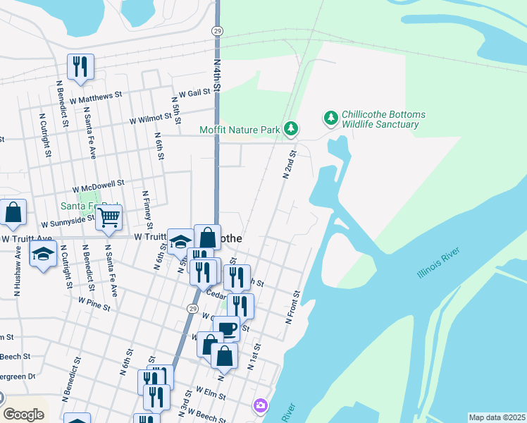 map of restaurants, bars, coffee shops, grocery stores, and more near 219 West Truitt Road in Chillicothe