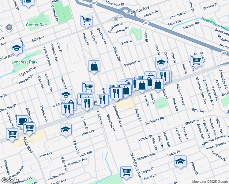 map of restaurants, bars, coffee shops, grocery stores, and more near 1-23 Hartley Place in Fair Lawn