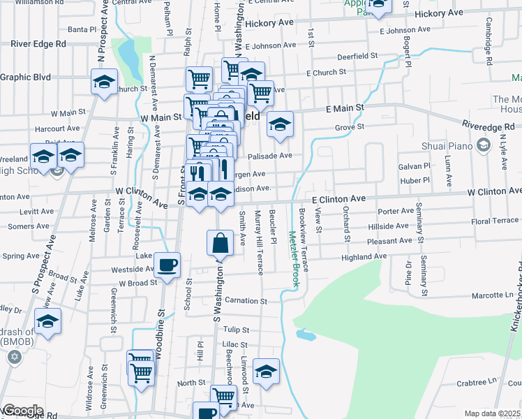 map of restaurants, bars, coffee shops, grocery stores, and more near 1 Murray Hill Terrace in Bergenfield