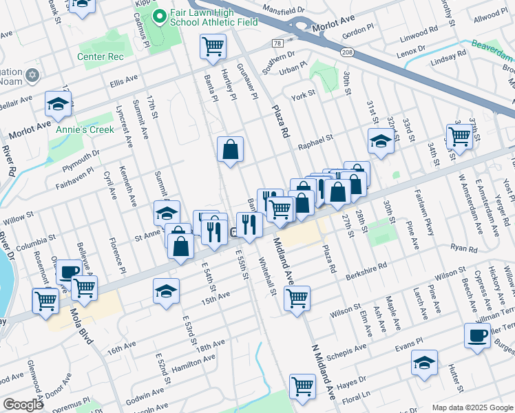 map of restaurants, bars, coffee shops, grocery stores, and more near 1-13 Banta Place in Fair Lawn