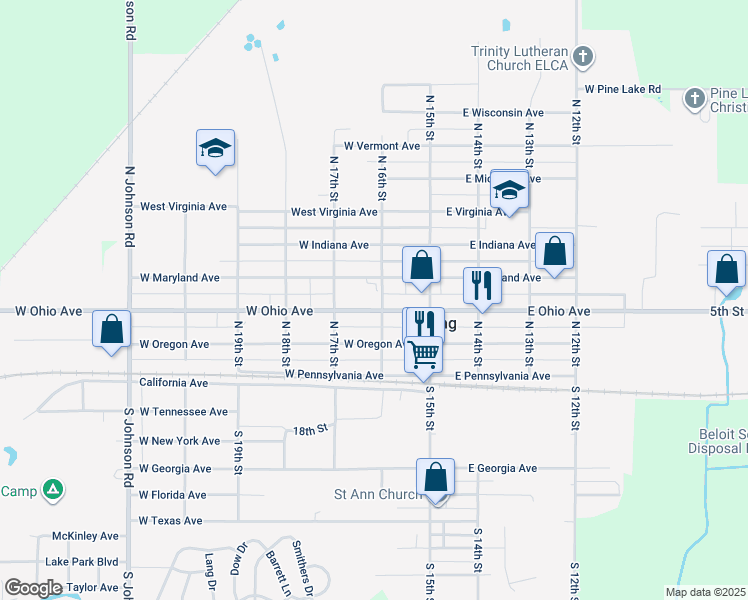 map of restaurants, bars, coffee shops, grocery stores, and more near 195 West Ohio Avenue in Sebring