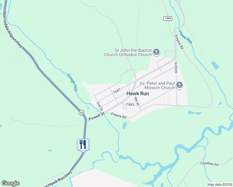map of restaurants, bars, coffee shops, grocery stores, and more near Glastonbury Road in Hawk Run