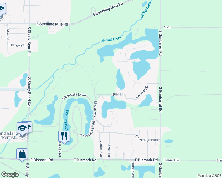 map of restaurants, bars, coffee shops, grocery stores, and more near 4201-4479 Quail Lane in Grand Island