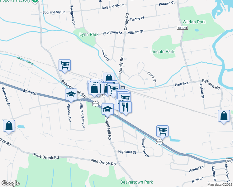 map of restaurants, bars, coffee shops, grocery stores, and more near East Main Street in Lincoln Park