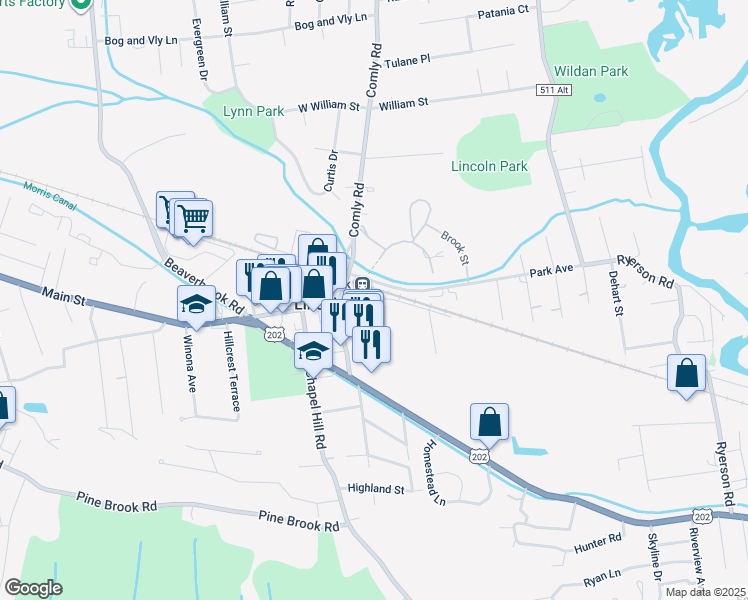 map of restaurants, bars, coffee shops, grocery stores, and more near 300 Main Street in Lincoln Park