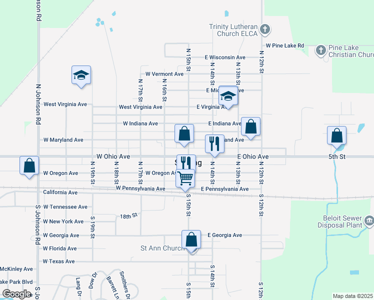 map of restaurants, bars, coffee shops, grocery stores, and more near 345 North 15th Street in Sebring