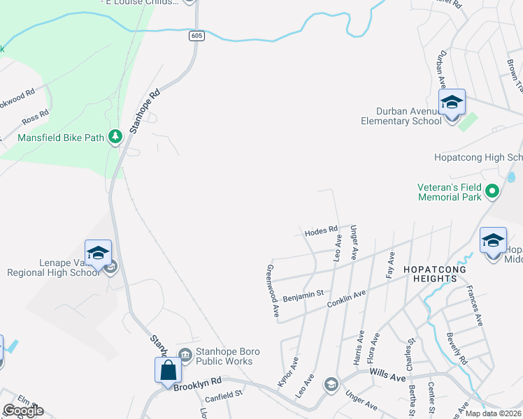 map of restaurants, bars, coffee shops, grocery stores, and more near 406 Wills Avenue in Stanhope
