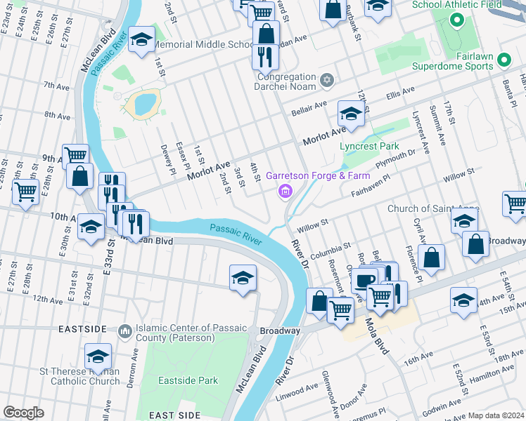 map of restaurants, bars, coffee shops, grocery stores, and more near 402 2nd Street in Fair Lawn