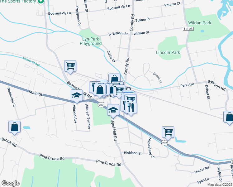 map of restaurants, bars, coffee shops, grocery stores, and more near 234 Main Street in Lincoln Park