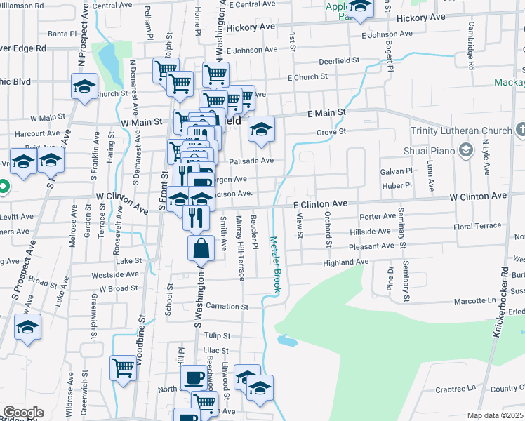 map of restaurants, bars, coffee shops, grocery stores, and more near 88 East Clinton Avenue in Bergenfield