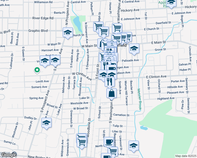 map of restaurants, bars, coffee shops, grocery stores, and more near 33-43 West Clinton Avenue in Bergenfield