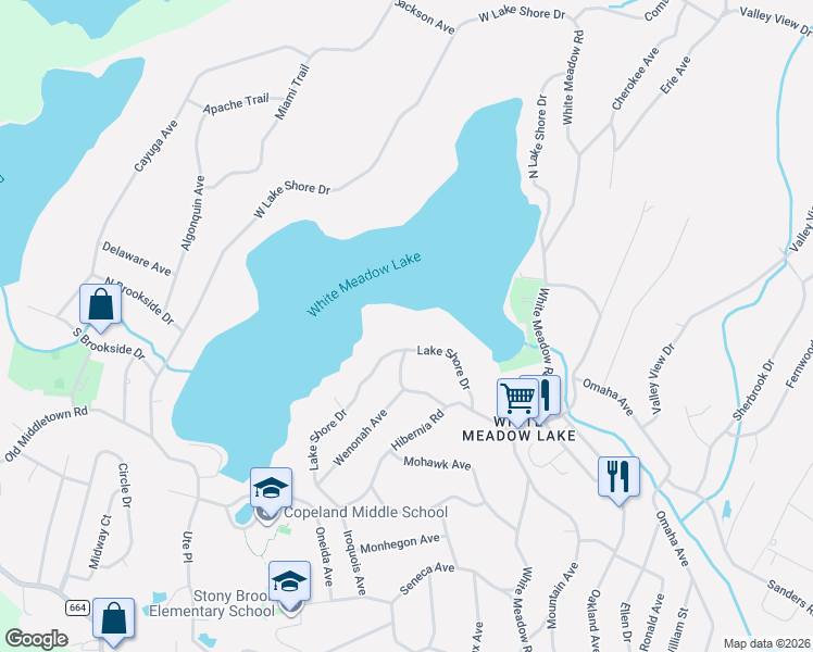 map of restaurants, bars, coffee shops, grocery stores, and more near 43 Lake Shore Drive in Rockaway