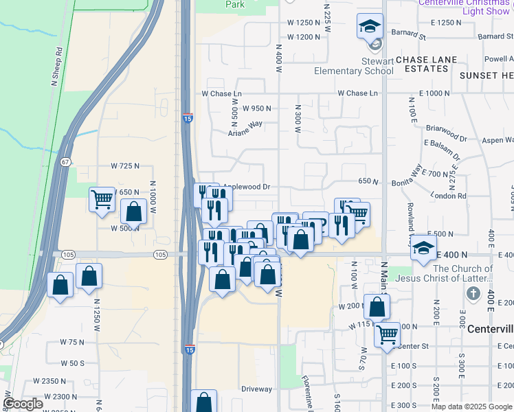 map of restaurants, bars, coffee shops, grocery stores, and more near 473 Applewood Drive in Centerville