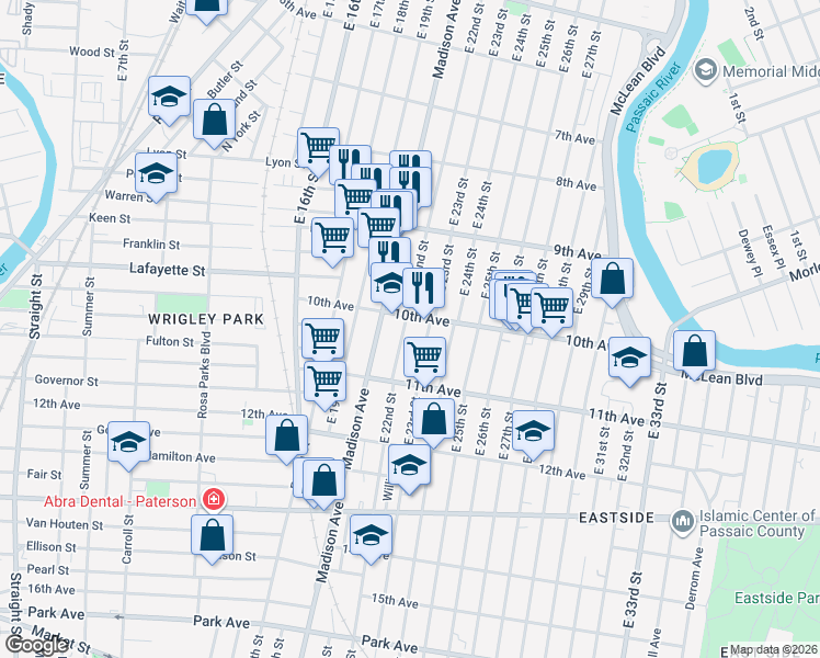 map of restaurants, bars, coffee shops, grocery stores, and more near 468 East 22nd Street in Paterson