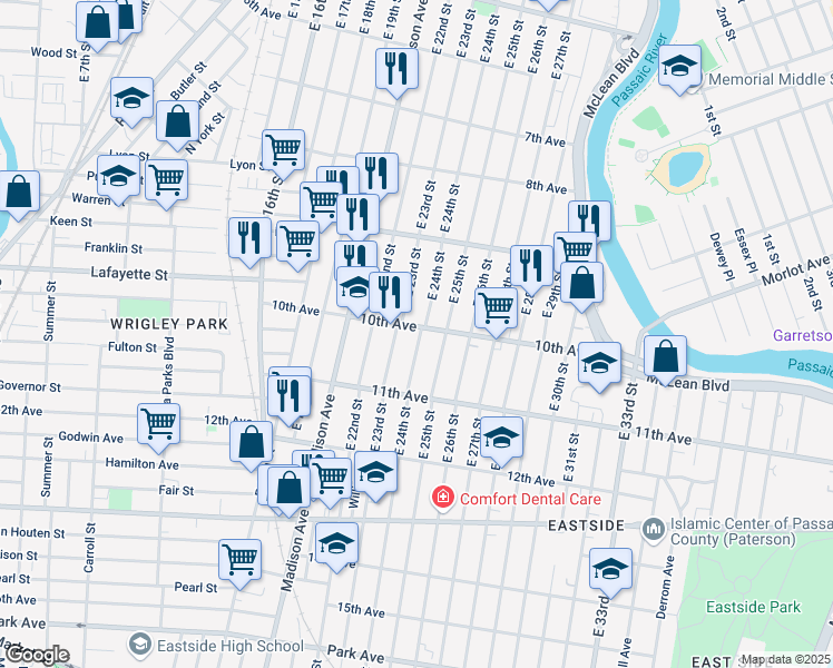 map of restaurants, bars, coffee shops, grocery stores, and more near 484 East 24th Street in Paterson