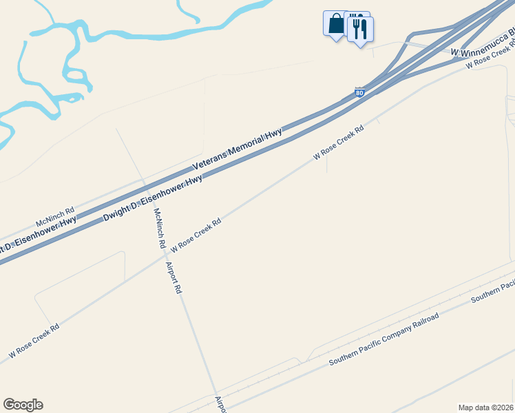 map of restaurants, bars, coffee shops, grocery stores, and more near 5870 West Rose Creek Road in Winnemucca