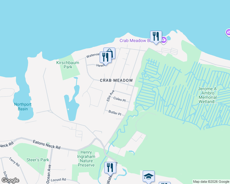 map of restaurants, bars, coffee shops, grocery stores, and more near 22 Meadow Place in Northport