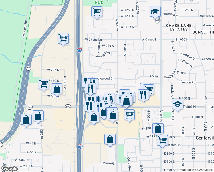 map of restaurants, bars, coffee shops, grocery stores, and more near 473 Applewood Drive in Centerville