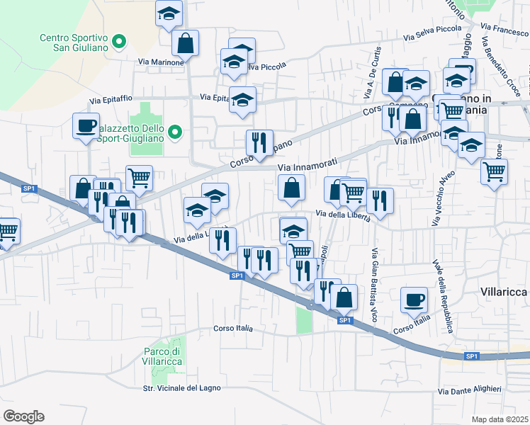 map of restaurants, bars, coffee shops, grocery stores, and more near 160 Via Marchesella in Villaricca