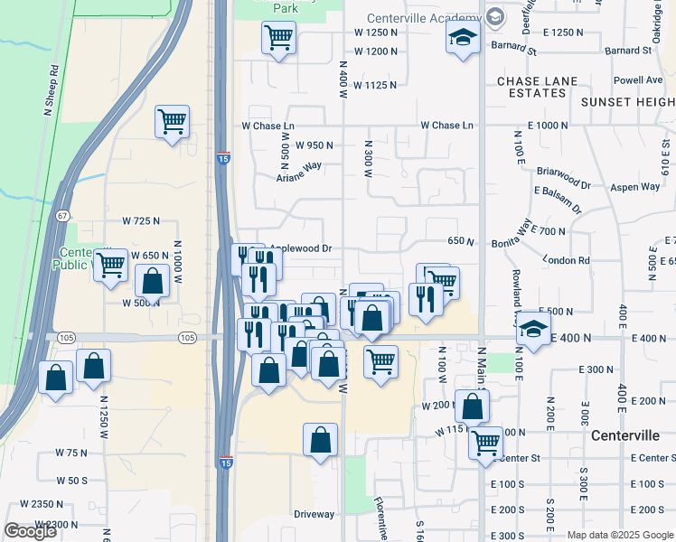 map of restaurants, bars, coffee shops, grocery stores, and more near 473 Applewood Drive in Centerville
