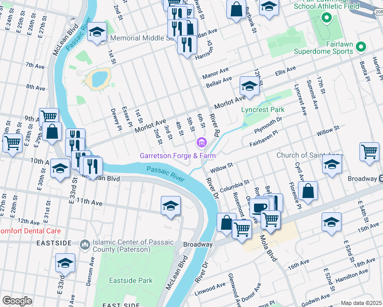 map of restaurants, bars, coffee shops, grocery stores, and more near 4-02 Alyson Street in Fair Lawn