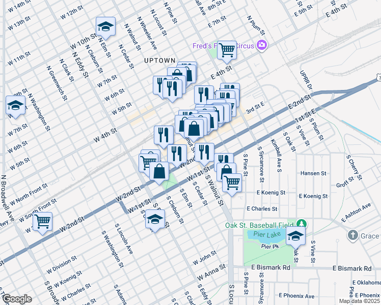 map of restaurants, bars, coffee shops, grocery stores, and more near 319 West 3rd Street in Grand Island