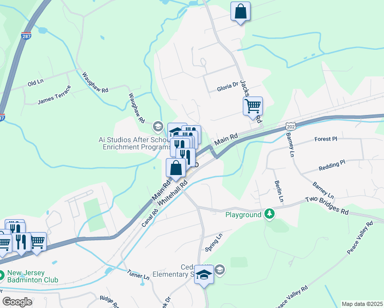 map of restaurants, bars, coffee shops, grocery stores, and more near 652 U.S. 202 in Montville