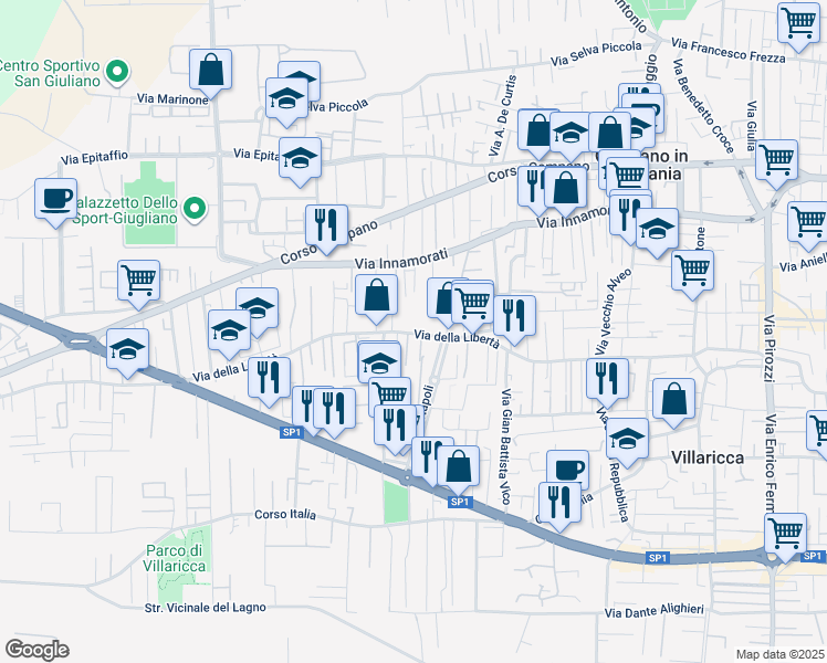 map of restaurants, bars, coffee shops, grocery stores, and more near 134 Via Marchesella in Giugliano in Campania