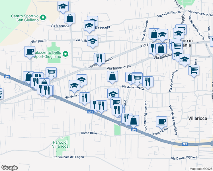 map of restaurants, bars, coffee shops, grocery stores, and more near 160 Via Marchesella in Giugliano in Campania