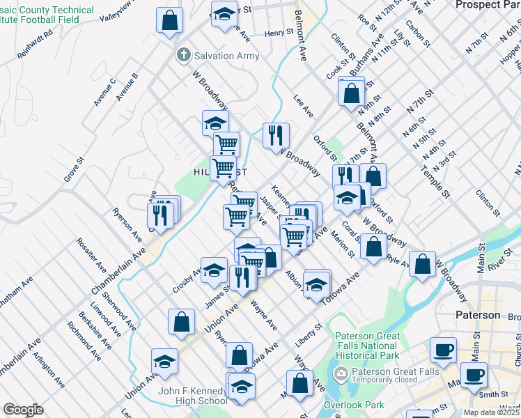 map of restaurants, bars, coffee shops, grocery stores, and more near 6 Doremus Street in Paterson