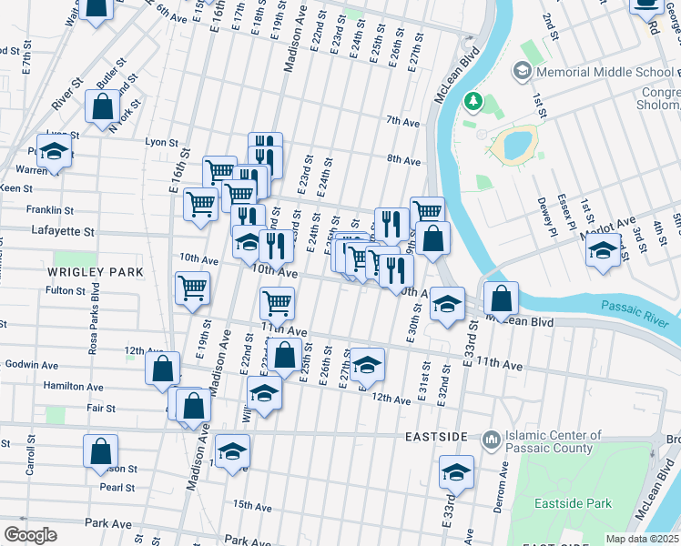 map of restaurants, bars, coffee shops, grocery stores, and more near 420 East 26th Street in Paterson