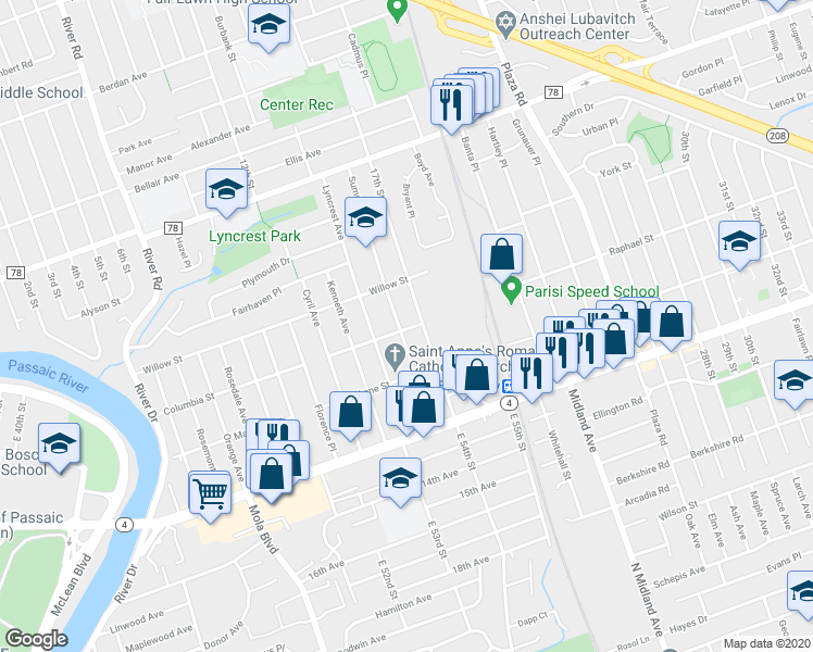 map of restaurants, bars, coffee shops, grocery stores, and more near 3-17 Summit Avenue in Fair Lawn