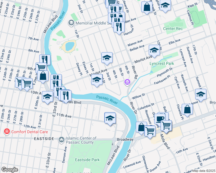 map of restaurants, bars, coffee shops, grocery stores, and more near 504 3rd Street in Fair Lawn