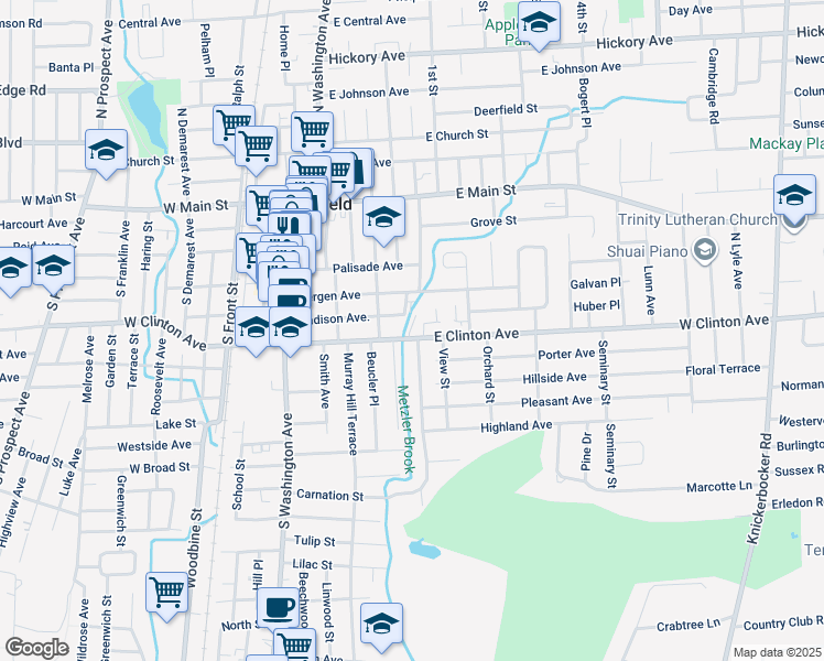 map of restaurants, bars, coffee shops, grocery stores, and more near 115 East Clinton Avenue in Bergenfield