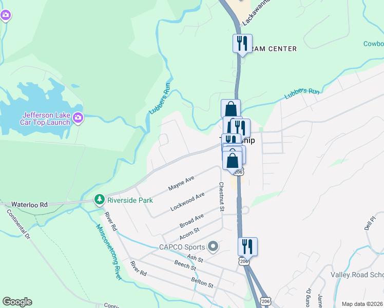 map of restaurants, bars, coffee shops, grocery stores, and more near 20 Waterloo Road in Stanhope