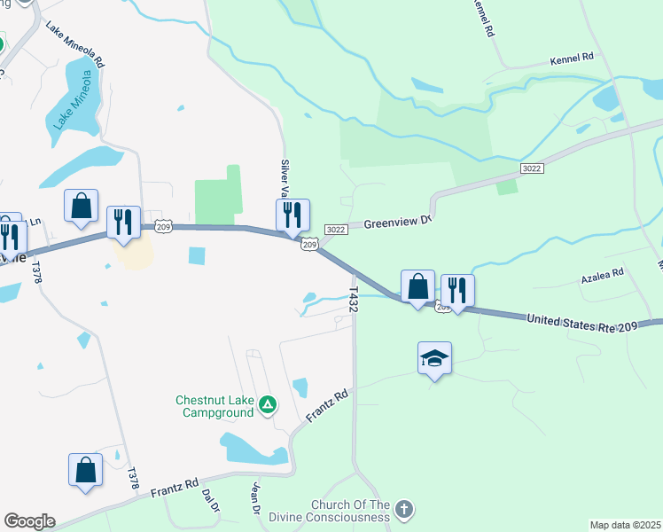 map of restaurants, bars, coffee shops, grocery stores, and more near 1974 U.S. 209 in Brodheadsville
