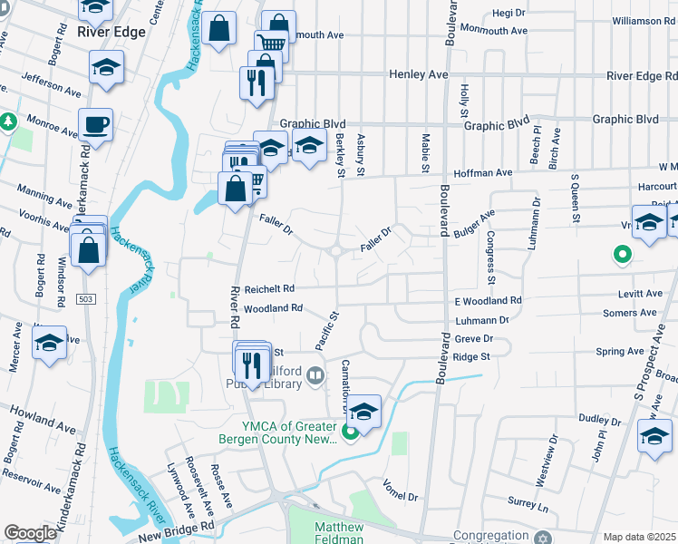 map of restaurants, bars, coffee shops, grocery stores, and more near 931 Pacific Street in New Milford