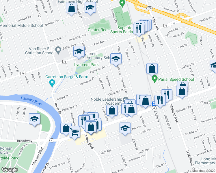 map of restaurants, bars, coffee shops, grocery stores, and more near 3-33 Cyril Avenue in Fair Lawn