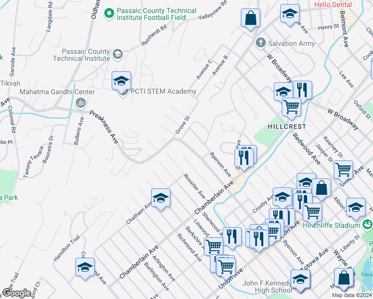 map of restaurants, bars, coffee shops, grocery stores, and more near 464 Preakness Avenue in Paterson