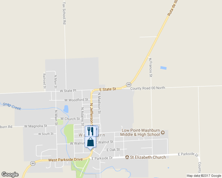 map of restaurants, bars, coffee shops, grocery stores, and more near 224 East State Street in Washburn